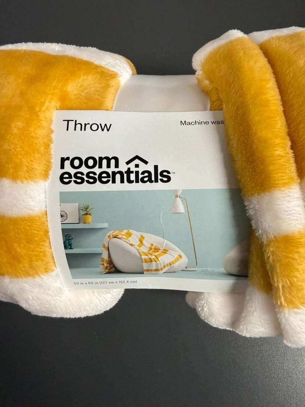 Room Essentials Yellow & White Striped Plush Throw Blanket 50x60 NEW